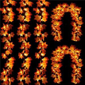 5-Pack Maple Leaf Fall Garland Lights: 50 Ft/100 LED Battery-Operated